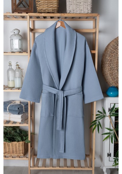 %100 Pamuk Unisex Waffle Pike Bornoz - Yüksek Su Emici & Yumuşak Şal Yaka Bornoz