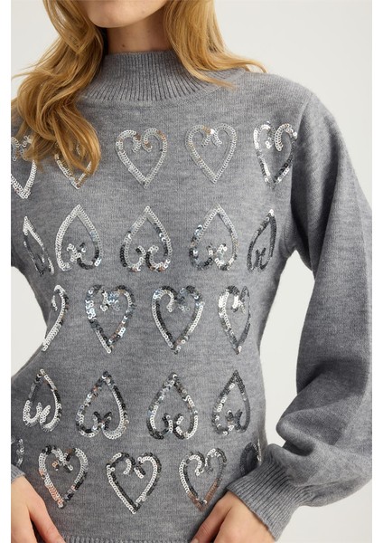 Dik Yaka Payetli Triko fırsatları