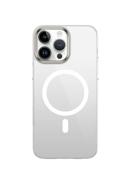 ile Uyumlu 16 Pro Max Kılıf M-Safe Şarj Özellikli Şeffaf Cam Arka Yüzey G-Glass Kapak Şeffaf
