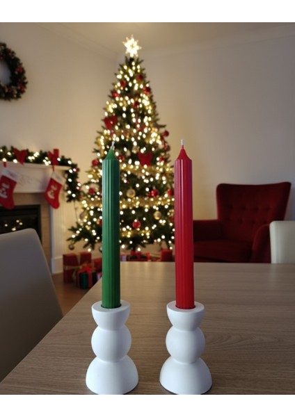 Yılbaşı, Beyaz Şamdanlıklı, Yeşil ve Kırmızı Şamdan Oluşan Mum 2 Li Set fiyatları