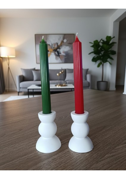 Yılbaşı, Beyaz Şamdanlıklı, Yeşil ve Kırmızı Şamdan Oluşan Mum 2 Li Set modelleri