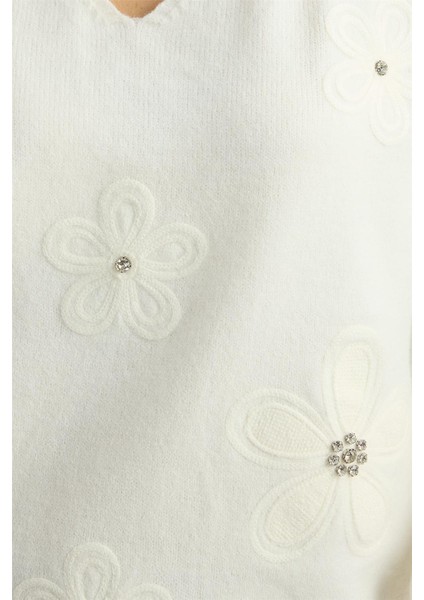 V Yaka Çiçek Nakışlı Triko fırsatları