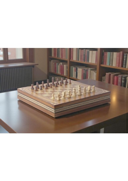 El Yapımı Lüks Nakış Işlemeli Doğal Ahşap Sandıklı Premium Satranç Takımı 45X45 Cm. Hediyelik Set 1 fiyatları