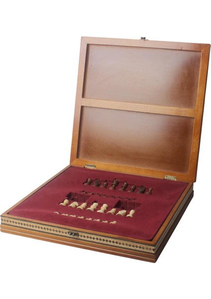 El Yapımı Lüks Nakış Işlemeli Doğal Ahşap Sandıklı Premium Satranç Takımı 45X45 Cm. Hediyelik Set 1 indirimleri
