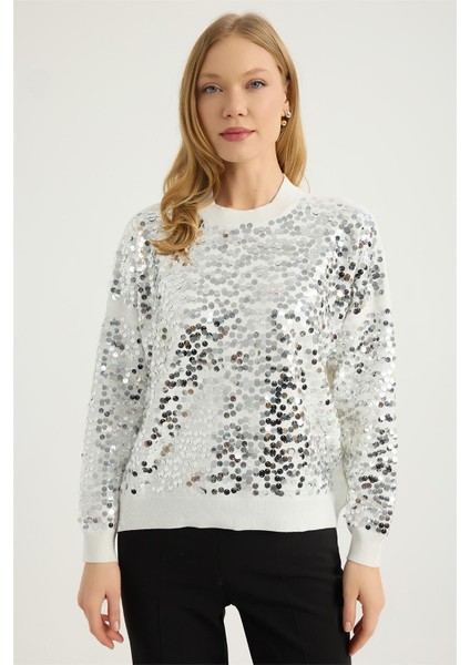 Dik Yaka Pul Payetli Triko