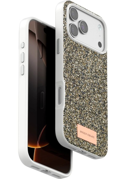 OMR02 Apple iPhone 17 Pro Max Bright Simli Kapak - Çöl Titanyum