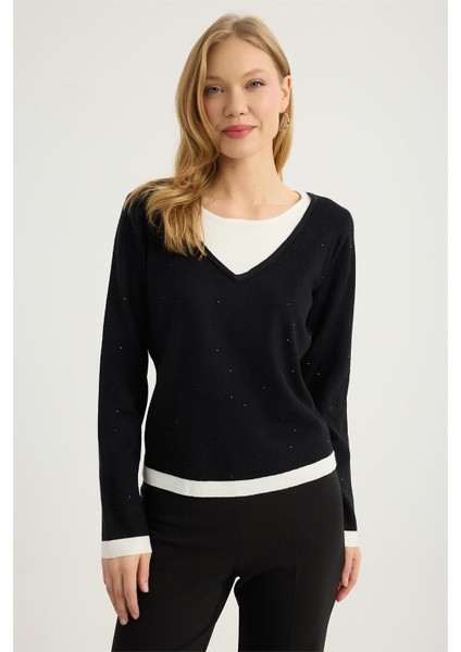 Renkli Damla Taşlı Triko