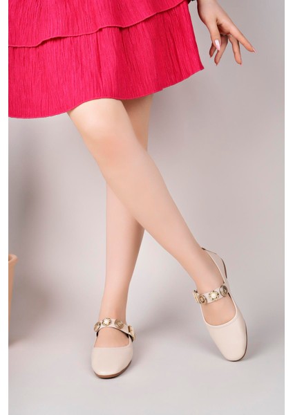 Kadın Krem Cild Günlük Babet Tokalı Ayarlanabilir Hafif Rahat Ayakkabı modelleri