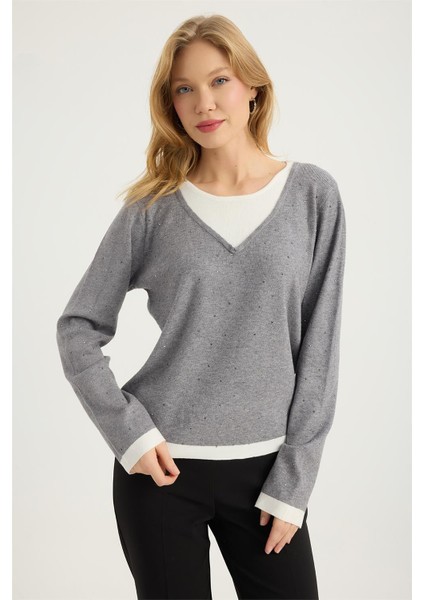 Renkli Damla Taşlı Triko