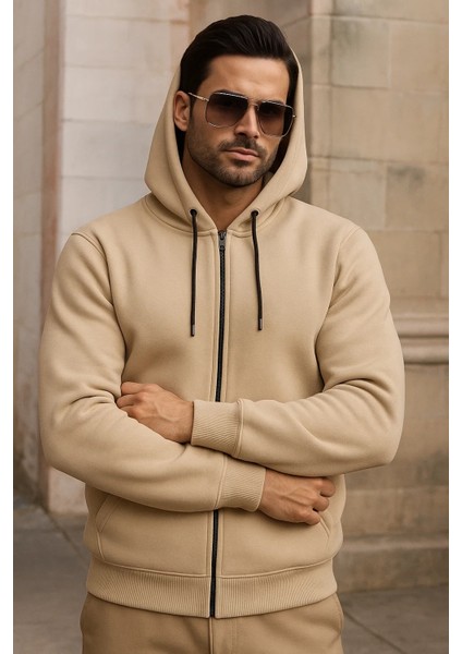 Erkek Kışlık Cepli Krem Oversize Sweatshirt fiyatları