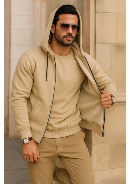 Erkek Kışlık Cepli Krem Oversize Sweatshirt modelleri