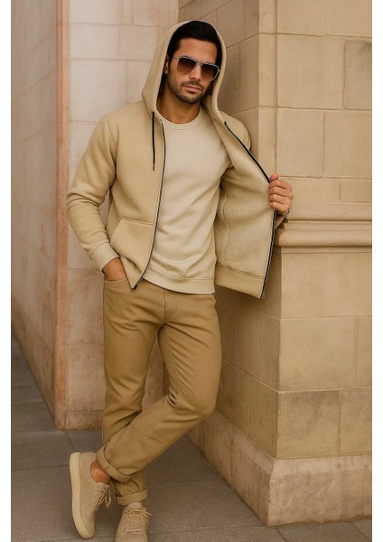 Erkek Kışlık Cepli Krem Oversize Sweatshirt fırsatları