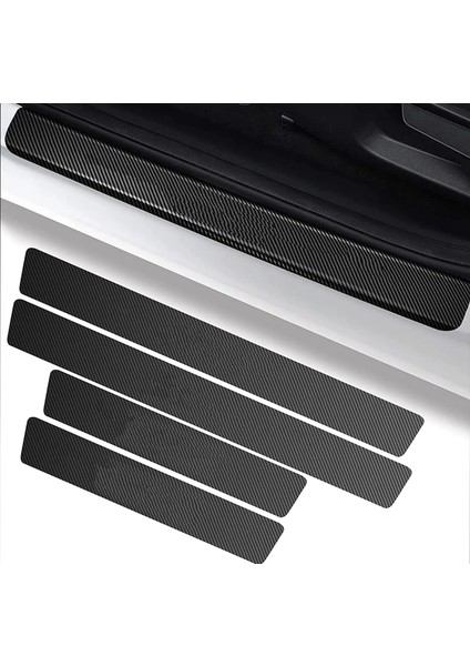 Karbon Fiber Deri Yapışkanlı Araba Kapı Eşiği 4'lü Siyah