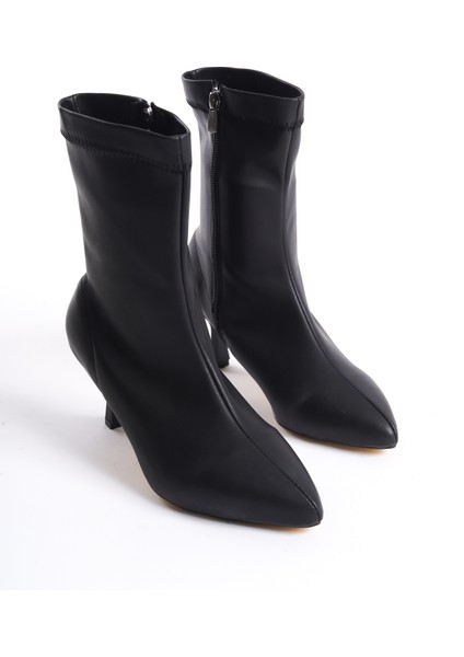 Kadın Topuklu Bot Sivri Burun Orta Boy Ökçe Günlük Klasik Bot Siyah Topuk 6 cm modelleri