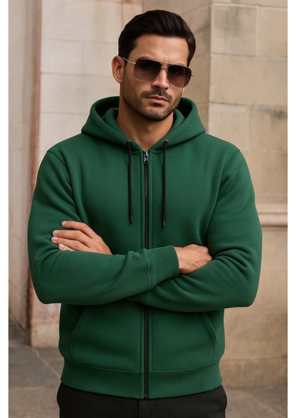 Erkek Kışlık Cepli Yeşil Oversize Sweatshirt