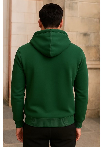 Erkek Kışlık Cepli Yeşil Oversize Sweatshirt