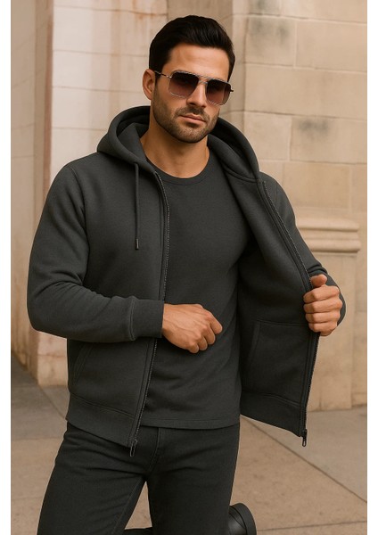 Erkek Kışlık Cepli Antrasit Oversize Sweatshirt modelleri