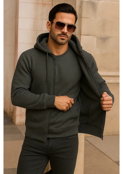 Erkek Kışlık Cepli Antrasit Oversize Sweatshirt fırsatları