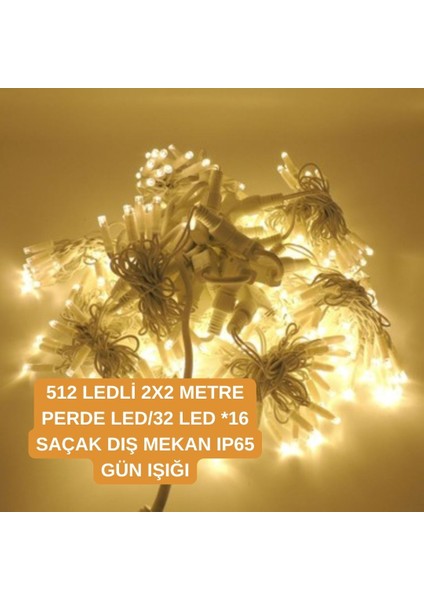 512 Ledli 2x2 Metre Perde Led/32 LED *16 Saçak Dış Mekan IP65 Gün Işığı