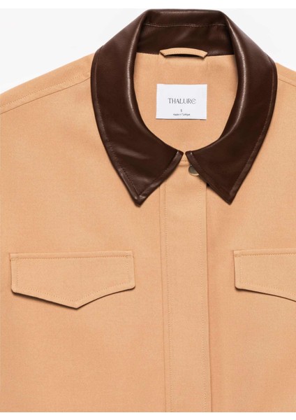 Kadın Camel Deri Yakalı Gabardin Ceket fırsatları