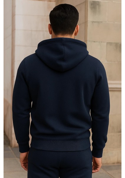 Erkek Kışlık Cepli Lacivert Oversize Sweatshirt