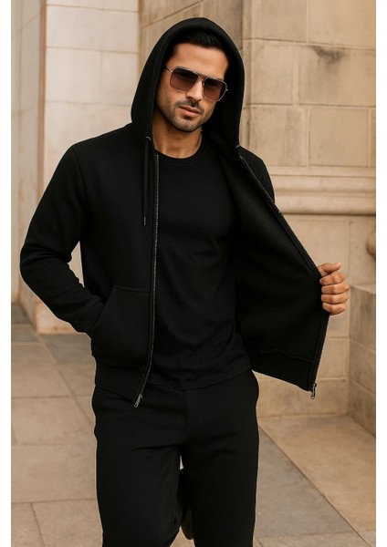 Erkek Kışlık Cepli Siyah Oversize Sweatshirt modelleri