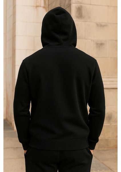 Erkek Kışlık Cepli Siyah Oversize Sweatshirt