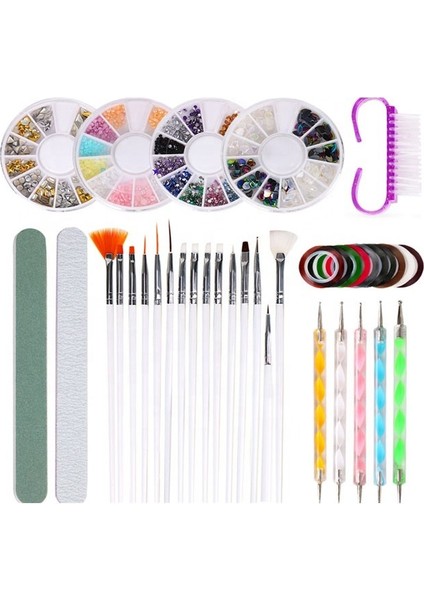 Profesyonel 37 Parça Tırnak Süsleme Seti - Taş Paleti + Çizgi Bant + Uygulama Fırçaları + Törpü fiyatları
