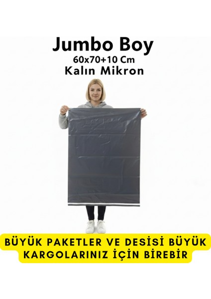 Cepsiz Gri Kargo Poşeti 60X70+10 cm 50'li Büyük Boy Kargo Paketleme Torbası