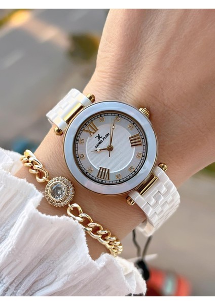 Seramik Kordon Taşlı Kadran 2 Yıl Garantili 3 Atm Kadın Kol Saati+Bileklik Hediyeli Sm2