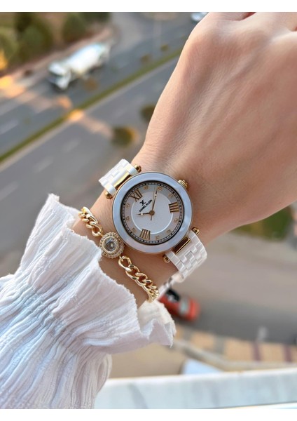 Seramik Kordon Taşlı Kadran 2 Yıl Garantili 3 Atm Kadın Kol Saati+Bileklik Hediyeli Sm2 fiyatları