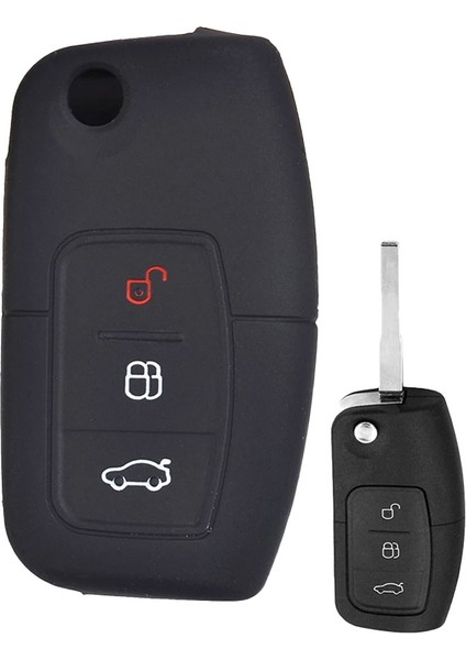Ford Fiesta Focus Mondeo B-Max C-Max Sustalı Anahtar Uyumlu Silikon Oto Anahtar Kumanda Kabı Kılıf Siyah