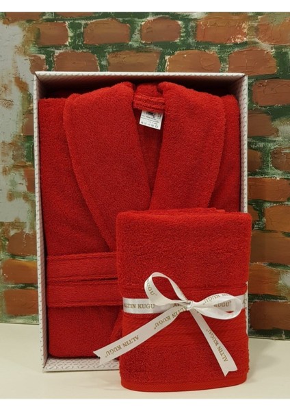 Colourist Şalyaka Bornoz + Baş Havlusu - Kırmızı %100 Pamuk