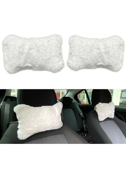 Yumuşak Peluşlu Ortopedik Araba Seyahat Boyun Yastığı 2'li Beyaz