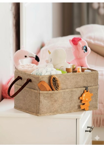 3 Bölmeli Deri Kulplu Keçe Bebek Organizeri | Çok Amaçlı Düzenleyici Çanta | Katlanabilir, Şık ve Pratik modelleri