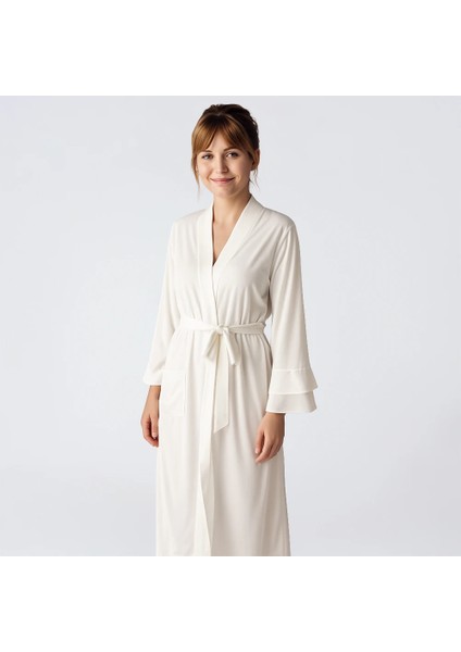 Laura Şifon Saten Detaylı Viskoz Sabahlık - Ekru / S modelleri