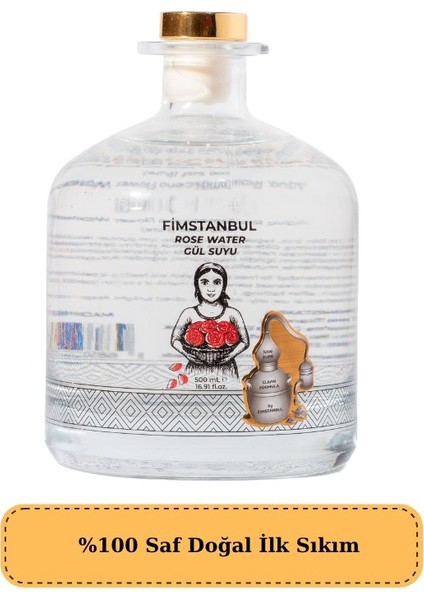 Ilk Sıkım %100 Saf Doğal Gül Suyu 500 ml – Rose Water - Cam Şişe – Yaprak Taneli