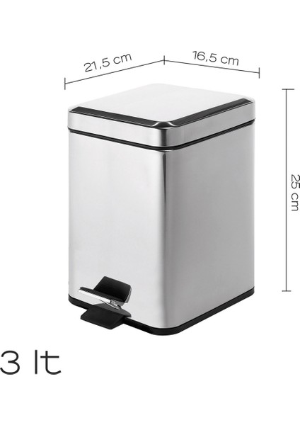 Çöp Kovası, Pedallı, Kare, 3lt - Krom fiyatları
