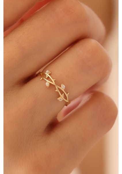 14 Ayar Altın Taşlı Sarmaşık Yüzük