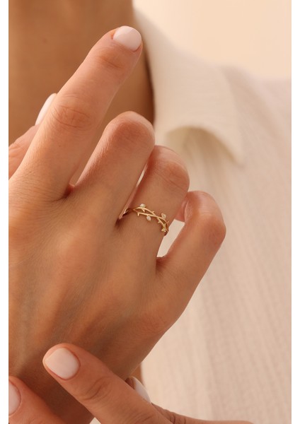 14 Ayar Altın Taşlı Sarmaşık Yüzük modelleri