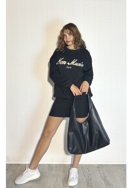 Kadın Bisiklet Yaka Nakış Baskılı Uzun Kollu Oversize Sweatshirt fiyatları