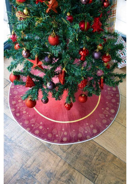 Yılbaşı Ağacı Altı Örtüsü | Yılbaşı Desenli Çam Ağacı Ayak Örtüsü Dot Tabanlı Halı | PAR0359 modelleri