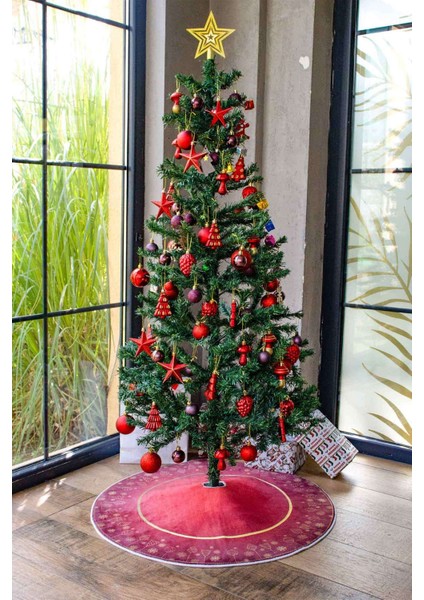 Yılbaşı Ağacı Altı Örtüsü | Yılbaşı Desenli Çam Ağacı Ayak Örtüsü Dot Tabanlı Halı | PAR0359 indirimleri