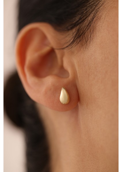 14 Ayar Altın Minimal Damla Küpe