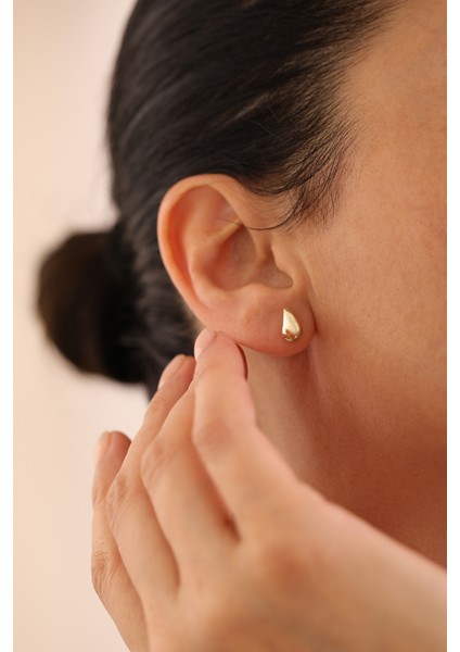 14 Ayar Altın Minimal Damla Küpe modelleri