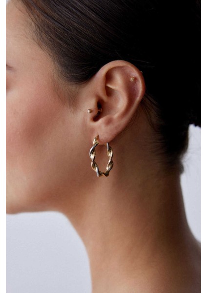 14 Ayar Altın Mega Üç Renk Burgu Küpe