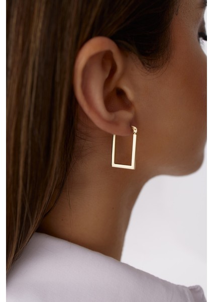 14 Ayar Altın Dikdörtgen Küpe