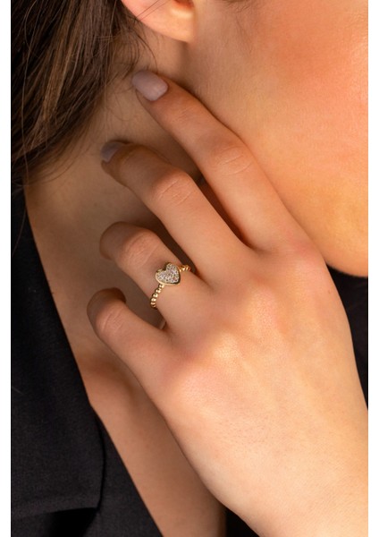 14 Ayar Altın Taşlı Kalp Yüzük