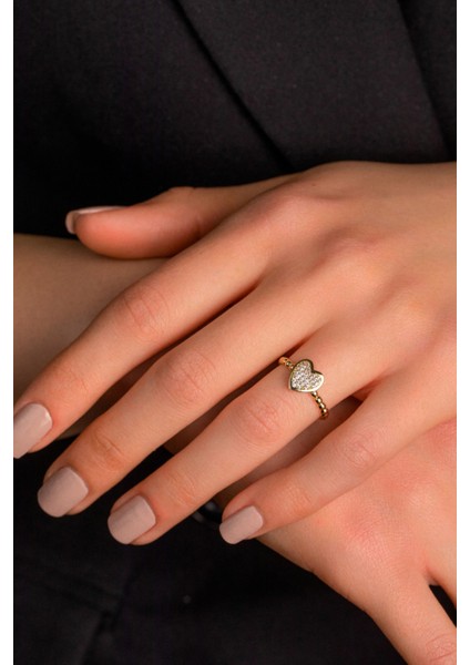 14 Ayar Altın Taşlı Kalp Yüzük fiyatları