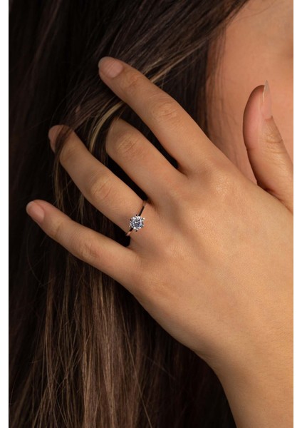 14 Ayar Altın Altıgen Tektaş Yüzük